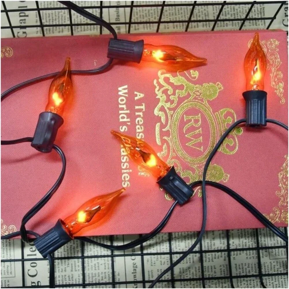 Set of 20 Orange flickering LED String Lights NIB 7ft 8” New in box.